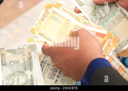 man counting money at office. Stock Photo