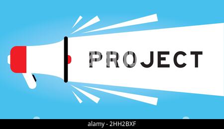 Color megphone icon with word project in white banner on blue background Stock Vector
