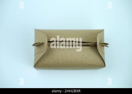 Craft Disposable Brown Paper Boxes Disposable Takeaway Kraft Paper Fast Food Containers Stock Photo