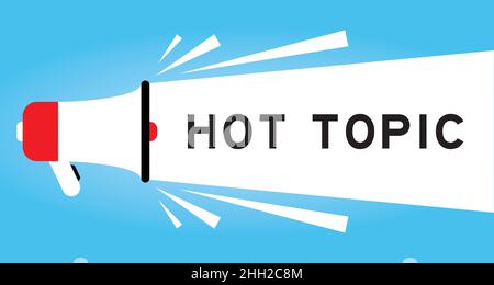 Color megphone icon with word hot topic in white banner on blue background Stock Vector