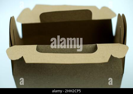 Craft Disposable Brown Paper Boxes Disposable Takeaway Kraft Paper Fast Food Containers Stock Photo