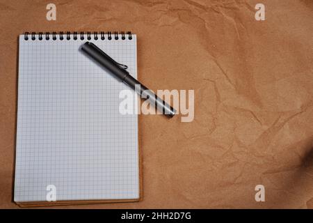 White Spiral notebook and Lamy fountain pen with copy space Stock Photo