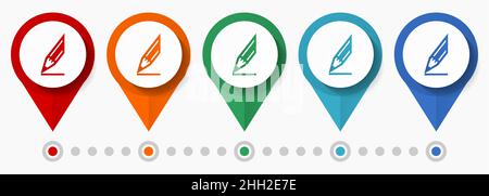Pencil, draw concept vector icon set, flat design pointers, infographic template Stock Vector