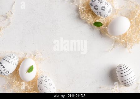 Easter frame made of black and white decorated Easter eggs Stock Photo