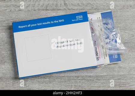 An open NHS Covid-19 rapid antigen test box Stock Photo