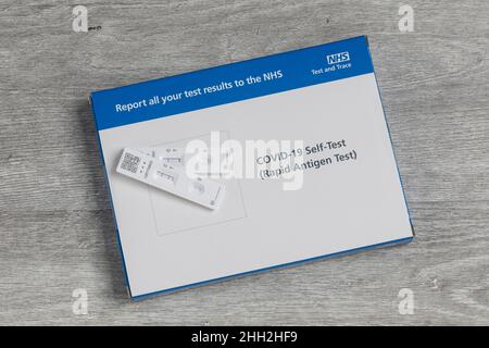 An open NHS Covid-19 rapid antigen test box Stock Photo