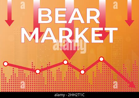 The fall in the value of assets in the financial market. Text Bear market on yellow and red finance background. Crisis concept Stock Vector