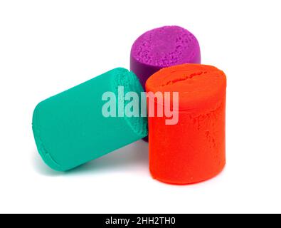 colorful molding dough and cutters for children isolated on white background Stock Photo