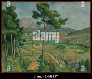 Mont Sainte-Victoire and the Viaduct of the Arc River Valley 1882–85 Paul Cézanne French The distinctive silhouette of Mont Saint-Victoire rises above the Arc River valley near the town of Aix. To paint this scene, Cézanne stood close to Montbriand, his sister’s property, at the top of the hill just behind her house; the wall of the neighboring farmhouse is barely visible. Cézanne sought to reveal the inner geometry of nature, 'to make of Impressionism something solid and durable, like the art of museums.' Indeed the railroad viaduct that cuts through this pastoral scene is evocative of a Roma Stock Photo