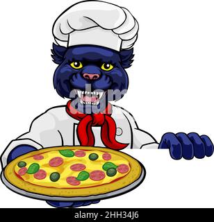 Panther Pizza Chef Cartoon Restaurant Mascot Sign Stock Vector