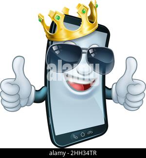 Mobile Phone Cool King Thumbs Up Cartoon Mascot Stock Vector