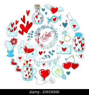 Hand-drawn simple doodle love and 14th february themed elements. Isolated vector illustrations for the St.Valentine's day Stock Vector