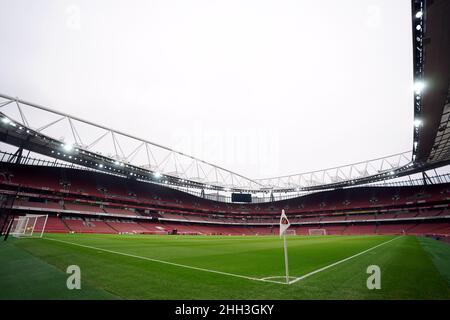 General view of the ground and pitch ahead of the Premier League match at the Emirates Stadium, London. Picture date: Sunday January 23, 2022. Stock Photo