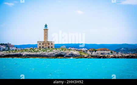 Vieste lighthouse of Gargano - Puglia region of south Italy - picturesque coastal sea village Stock Photo