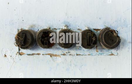A close up of old electrical switches Stock Photo