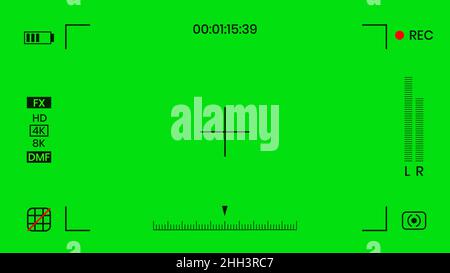 Green colored chroma key camera rec frame viewfinder overlay background screen flat style design vector illustration. Stock Vector