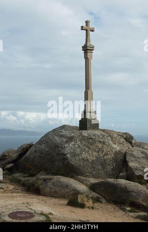 Stone cross at Cape Finisterre in Galicia,Spain,Europe Stock Photo