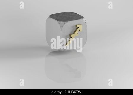 Golden zodiac sign Sagittarius on a cube background. 3d rendering illustration. Abstract contemporary colors pattern for design. Stock Photo