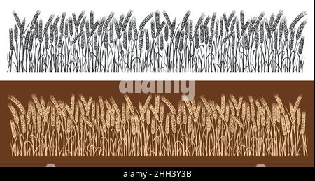 Ears of wheat horizontal seamless pattern. Sketch vector illustration Stock Vector