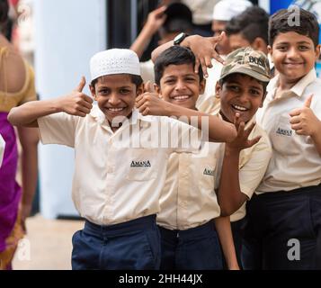 School boys from Amana Intenational School enjoying themselves on excursion. Amana Intenational School is a school for Muslim children, in Kurunegala, Stock Photo