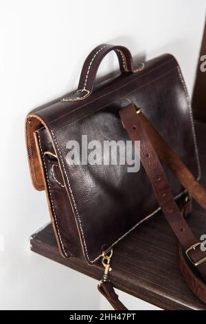 brown leather briefcase with antique and retro looks for man Stock Photo