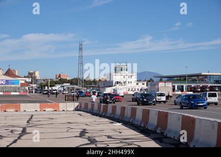 Winston Churchill Avenue, wich crosses the airport runway, Gibraltar. Stock Photo