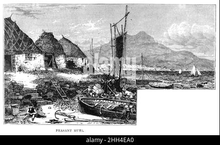Black and White Illustration; Peasant huts on the Isle of Skye, Scotland Stock Photo