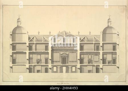 Section of the West Front, Houghton Hall, Norfolk 1735 Isaac Ware British This drawing relates to Isaac Ware's and Thomas Ripley's book 'The Plans, Elevations and Sections, Chimney-pieces and Ceilings of Houghton in Norfolk' (first published 1735; second edition 1755 with added 'Description of the Pictures at Houghton' by Horace Walpole).. Section of the West Front, Houghton Hall, Norfolk  353860 Stock Photo