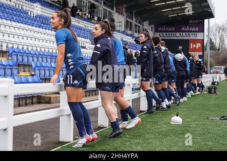 Coventry, UK. 23rd Jan, 2022. Coventry, England, January 23rd Players warming up during the FA Womens Championship match between Coventry United and London City Lionesses at Butts Park Arena in Coventry, England Natalie Mincher/SPP Credit: SPP Sport Press Photo. /Alamy Live News Stock Photo