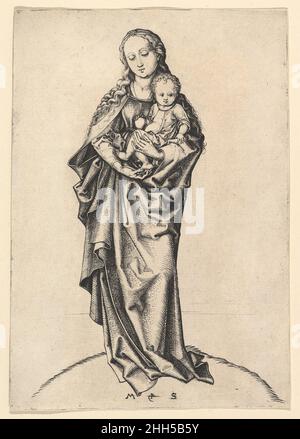 Virgin and Child with an Apple ca. 1475 Martin Schongauer German. Virgin and Child with an Apple. Martin Schongauer (German, Colmar ca. 1435/50–1491 Breisach). ca. 1475. Engraving. Prints Stock Photo