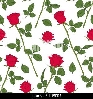 Seamless pattern with red roses. Vector colored floral background. Stock Vector