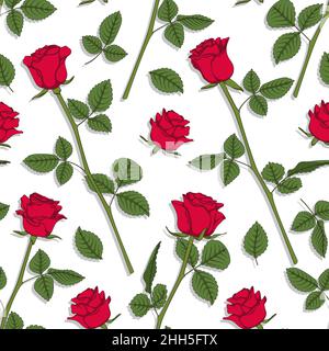 Seamless pattern with red roses. Vector colored floral background. Stock Vector