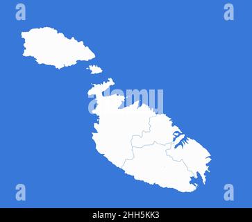Malta regions map, blue background, blank Stock Photo
