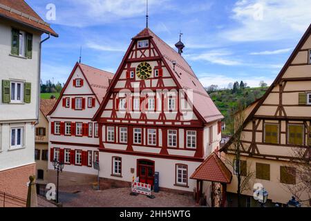 Germany, Baden-Wurttemberg, Altensteig, Facade of half-timbered town hall Stock Photo