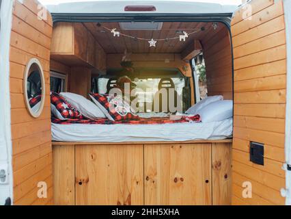 Pillows on bed in motor home Stock Photo