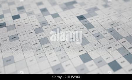 Abstract rows of white and blue squares with changing numbers, seamless loop. Motion graphics with digital information, seamless loop. Stock Photo