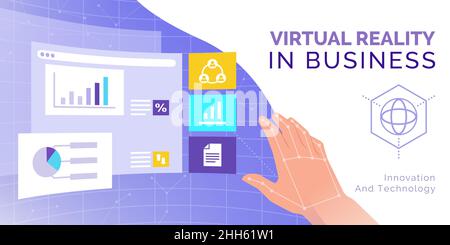 Interactive VR desktop screens with business applications: virtual reality and innovative user interface concept Stock Vector