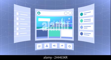 Tridimensional virtual screens user interface, digital workspace and VR concept Stock Vector