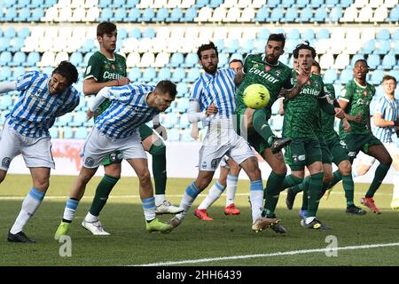 Head opportunity by Mattia Finotto (Spal)  during  SPAL vs AC Pisa, Italian soccer Serie B match in Ferrara, Italy, January 22 2022 Stock Photo