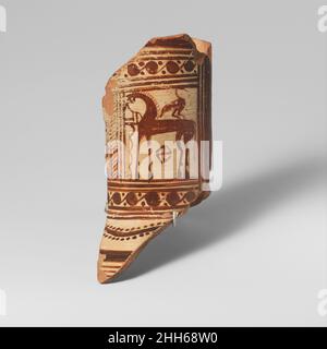 Fragment of a terracotta oinochoe (jug) ca. 750–740 B.C. Attributed to the Cesnola Painter Two metopes, each containing a horse tethered to a manger and a bird. Fragment of a terracotta oinochoe (jug)  244757 Stock Photo