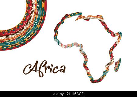 Africa patterned map. Banner with tribal traditional grunge African pattern, elements, concept design. Vector isolated on white background Stock Vector