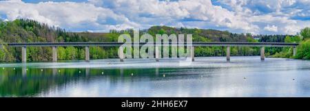 Kraewinkler Wupperbridge. Wuppertalsperre Reservoir in Bergisches Land near Remscheid,North rhine westphalia,Germany Stock Photo