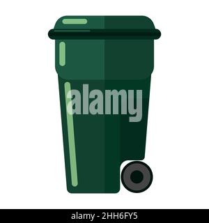 Green garbage can on white background isolated. Plastic bins for rubbish simple icon in flat style vector illustration. Stock Vector