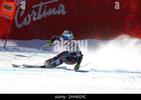 Ragnhild Mowinckel (NOR) during 2022 FIS Ski World Cup - Women Super Giant, alpine ski race in Cortina d'Ampezzo, Italy, January 23 2022 Stock Photo