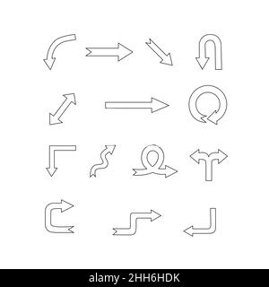 Simple hand-drawn black outline arrows in various directions. Collection of flat vector cursor elements isolated on white background for infographics Stock Vector