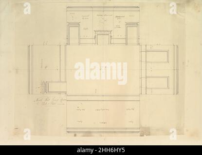 Treasury House, 10 Downing Street, London: Plan of the End Room Below (Northwest Corner Room, First Floor) ca. 1732–42 Isaac Ware British This is one of eight drawings in the album that relate to Treasury House. In 1732 George II offered Sir Robert Walpole, the First Lord of the Treasury two adjacent properties to serve as a London residence. These included a sixteenth-century mansion facing St. James's Park and townhouse behind it fronting onto Downing Street, the latter designed by Sir Christopher Wren in the seventeenth-century. The location next to Whitehall Palace and within walking dista Stock Photo