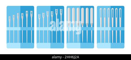 Set needle for sewing on white background. Kit for tailoring in style flat vector illustration. Stock Vector