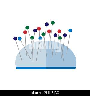 Sewing pincushion blue color isolated on white background. Sewing accessories and supplies for dressmaking in flat style vector illustration. Stock Vector