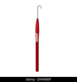 Vintage knitting hook color red isolated on white background. Tool for knitting from metal and plastic vector illustration. Stock Vector