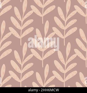 Doodle seamless nature pattern with pale pink branches foliage silhouettes. Pastel palette botanic artwork. Flat vector print for textile, fabric, gif Stock Vector